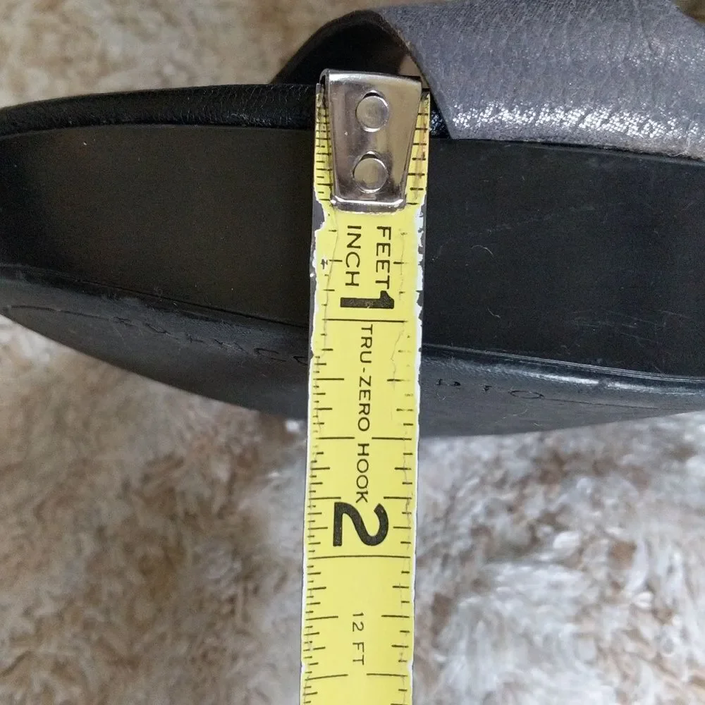 Franco Sarto Silver and Black Leather Platform Sandals